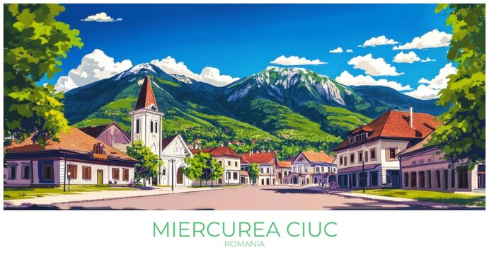 Miercurea ciuc Romania Travel Poster Flat Illustration Print Decor Gift Canvas Wall Art