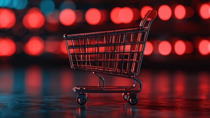Digital Payments Mobile Wallets Security concept. Glowing Holographic Shopping Cart with Mobile Wallet Technology