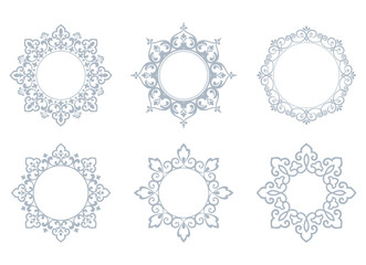 Set of decorative frames Elegant vector element for design in Eastern style, place for text. Floral gray and white borders. Lace illustration for invitations and greeting cards