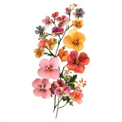Colorful pansies bouquet, isolated, white background, design element