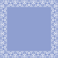 Decorative frame Elegant vector element for design in Eastern style, place for text. Floral blue and white border. Lace illustration for invitations and greeting cards