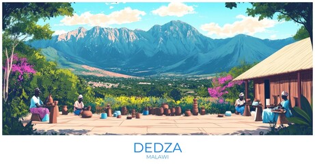 Dedza Malawi Travel Poster Flat Illustration Print Decor Gift Canvas Wall Art