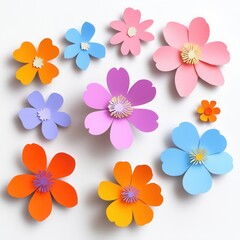 Fototapeta premium Colorful paper flowers arranged on white (2)