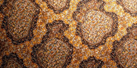 Intricate Textile Design Featuring a Multifaceted Pattern of Organic Shapes in Warm Autumnal Hues