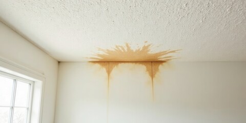 Water Damage on Ceiling and Wall in a Room with a Window