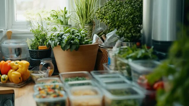Fresh meal prep with vibrant vegetables on a kitchen counter