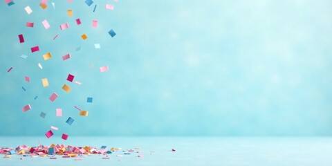 Pastel Confetti Celebration A Festive Shower of Colorful Squares Falling onto a Light Blue Background, Creating a Joyful and Playful Atmosphere