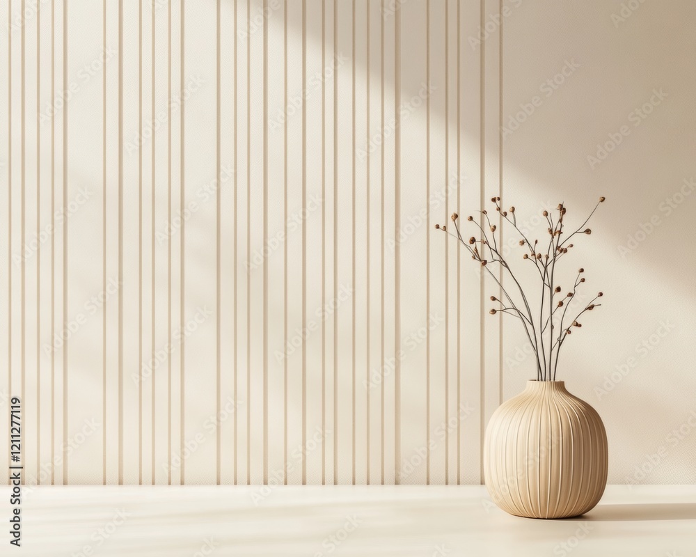 Poster Minimalist Smart Office Neutral-Toned Workspace with IoT-Enabled Desk and Interactive Assistant for Enhanced Productivity - Modern Automation in Tech-Driven Business Environments
