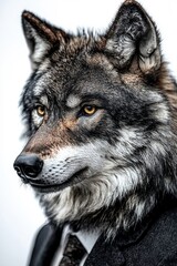 Fototapeta premium A stylish wolf dressed in a suit, isolate on white background, blending elegance with wildness.