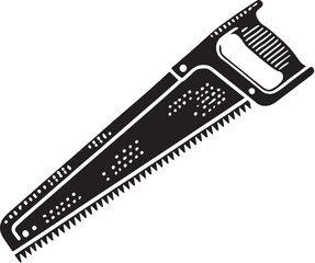 Black Color Hacksaw Silhouette Vector Illustration, Solid White Background. minimal vector design