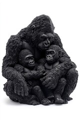 Fototapeta premium A loving family of gorillas, isolate on white background, symbolizing unity and affection.