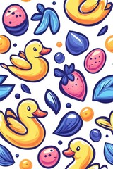 Fototapeta premium A seamless pattern of flat style ducks, isolate on white background, forming a fun and playful design.
