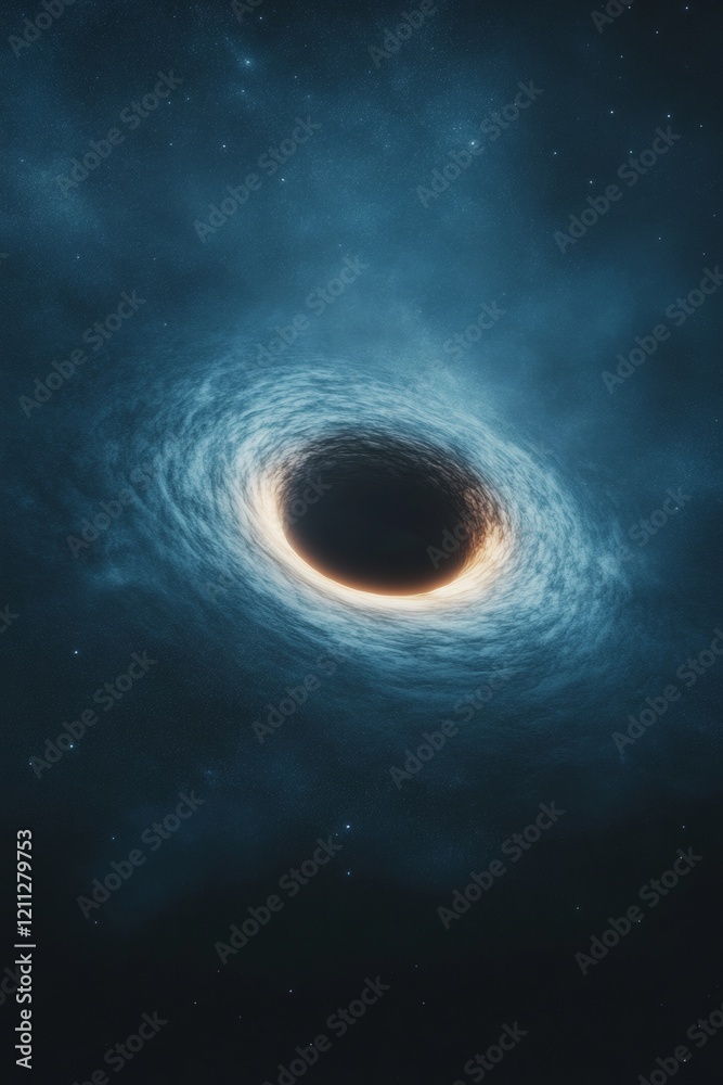 Poster Surreal Cosmic Display Luminous Black Hole with Distorted Starscape in Deep Space - Cutting-Edge Scientific Visualization for Astronomy Education and Futuristic Design