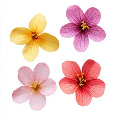 Four colorful flowers, isolated, white background, design element