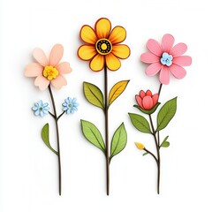 Obraz premium Colorful paper flowers, white background, spring design, greeting card