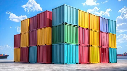 Fototapeta premium Stack of Cargo Containers at the docks for Logistic Import Export background