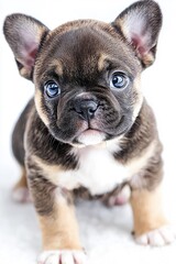 Fototapeta premium A baby Bulldog, isolate on white background, with soft fur and an adorable expression, exuding cuteness.
