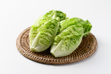 Baby cos lettuce romaine on white background, Fresh vegetable