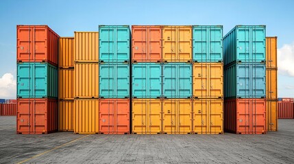 Fototapeta premium Stack of Cargo Containers at the docks for Logistic Import Export background