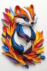 Obraz premium A multicolored paper art depiction of a skunk, isolate on white background, highlighting its unique features and habitat.
