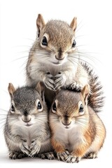 Fototapeta premium A family of squirrels, isolate on white background, illustrating their loving interactions and diverse personalities.