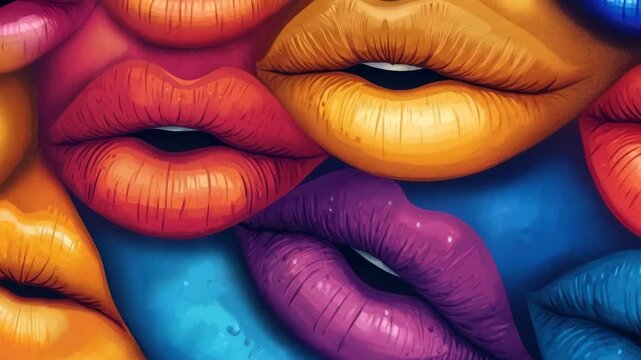 Vibrant multicolored lips pattern with dynamic overlapping designs