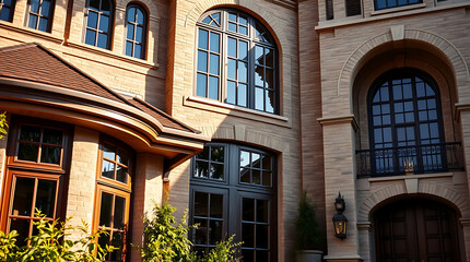 Naklejka premium Magnificent Brick House Exterior: Architectural Design and Luxury Real Estate