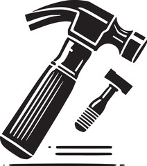 Black Color Hammer Silhouette Vector Illustration, Solid White Background. minimal vector design