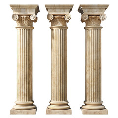 Elegant antique stone columns isolated on transparent background  
