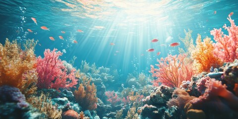 Obraz premium Vibrant Coral Reef Ecosystem With Colorful Fish Swimming