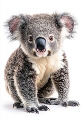 Fototapeta premium A koala bear standing, isolate on white background, highlighting its adorable features and fluffy ears.