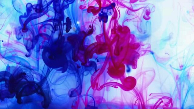Abstract Fluid Art with Vibrant Paint Drops Swirling in Water &ndash; Dynamic Colorful Motion, Artistic Patterns, and Creative Liquid Textures for Design and Background Concepts