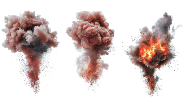 Explosive Fire and Smoke on Transparent Background Generative AI