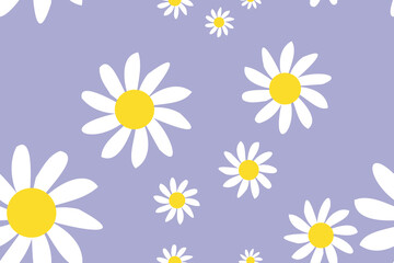 Obraz premium Blossom Simple Daisy Pattern Printable. Vintage Seamless Pattern of White Daisies on Color Background.