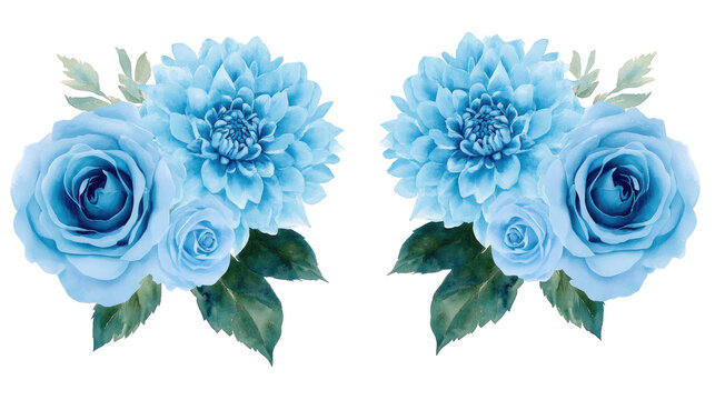 Beautiful Watercolor Bouquets of Blue Flowers Generative AI
