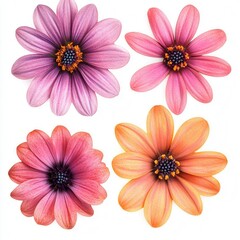 Obraz premium Four osteospermum flowers, white background, design element
