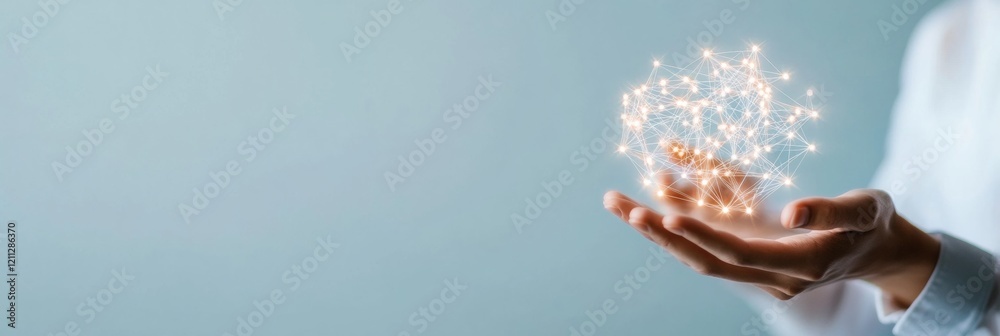 Leinwandbilder neural network minimalism futuristic light sphere in hands for digital lifestyle integration - inter