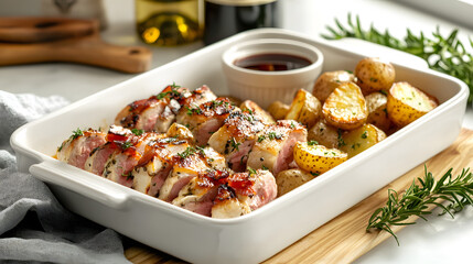 Delicious Saltimbocca Served with Roasted Potatoes and Sauce