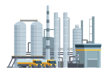Obraz premium Oil Refinery Building Vector Illustration. Editable Chemical Factory Design with Modular Industrial Elements
