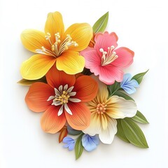 Obraz premium Paper flowers bouquet, vibrant, white backdrop, greeting card