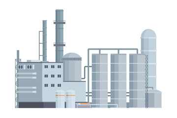 Oil Refinery Building Vector Illustration. Editable Chemical Factory Design with Modular Industrial Elements