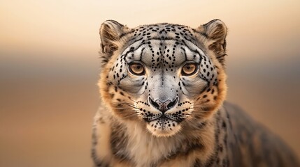 Obraz premium Majestic Snow Leopard Portrait at Sunset Wild Cat