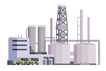 Oil Refinery Building Vector Illustration. Editable Chemical Factory Design with Modular Industrial Elements