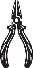 Black Color Pliers (Needle Nose) Silhouette Vector Illustration, Solid White Background. minimal vector design