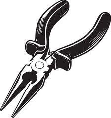 Black Color Pliers (Needle Nose) Silhouette Vector Illustration, Solid White Background. minimal vector design