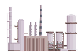 Oil Refinery Building Vector Illustration. Editable Chemical Factory Design with Modular Industrial Elements