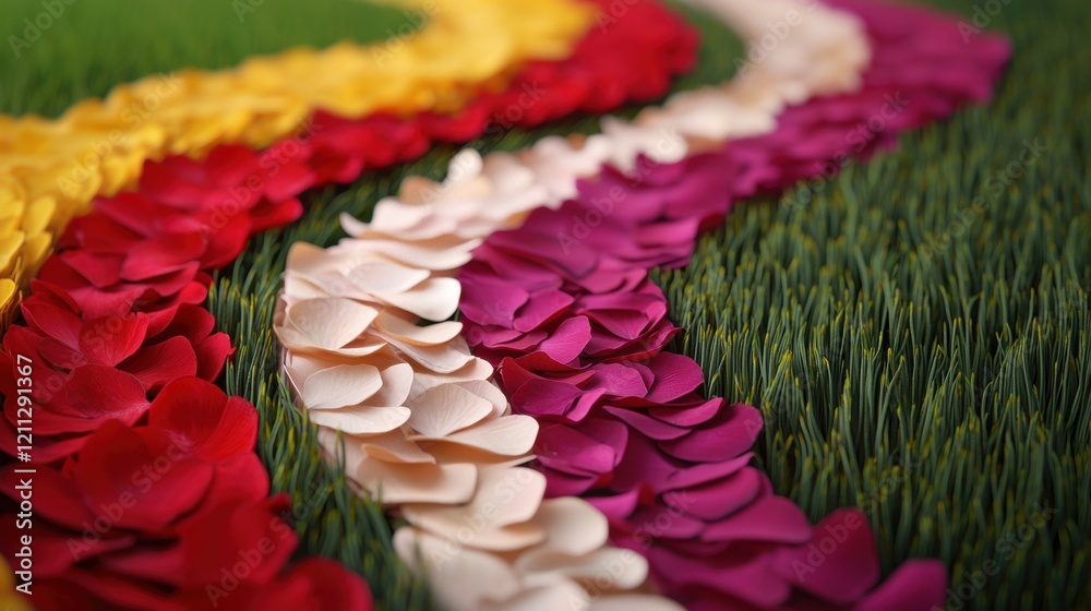 Canvas Prints Serene Path of Colorful Petals on Lush Green Grass