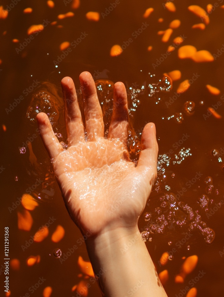 Aufkleber vibrant concert experience joyful hands bathed in luminous light and water splash - captivating visu
