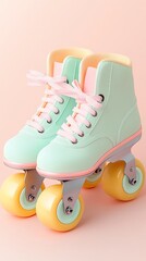 spring vibe Pastel Minimal Background Vintage roller skates with pastel colors.