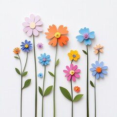 Obraz premium Paper flowers spring arrangement white background craft